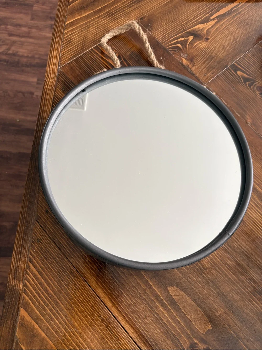 Round Black Wall Mirror with Rope Hanger
